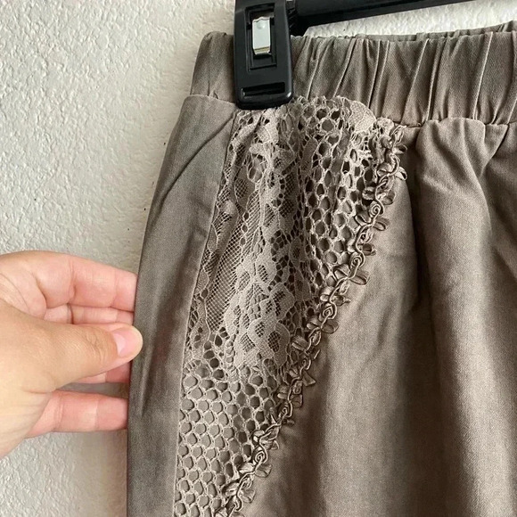 🆕Pretty Angel Ecru Lace-Accent Wide-Leg Linen Blend Pants S🆕 - Picture 6 of 14